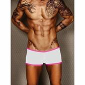 Мужские трусы боксеры белые с розовой окантовкой Wild Milk Neon Stripes Boxer Pink