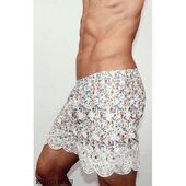 Мужские шорты домашние  светло бирюзовые с разноцветными цветами и кружевной окантовкой Romeo Rossi Shorts 