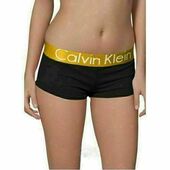 Женские трусы боксеры черные с золотистой резинкой Calvin Klein Steel Boxer Golden Black