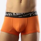Мужские трусы боксеры оранжевые с черной косой резинкой Calvin Klein Black Waistband Italics Boxer Orange