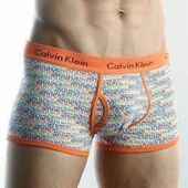Мужские трусы боксеры с оранжевой резинкой и разноцветными буквами Calvin Klein 365 Boxer Multicolor Letters 