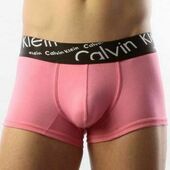 Мужские трусы боксеры розовые с черной косой резинкой Calvin Klein Black Waistband Italics Boxer Pink